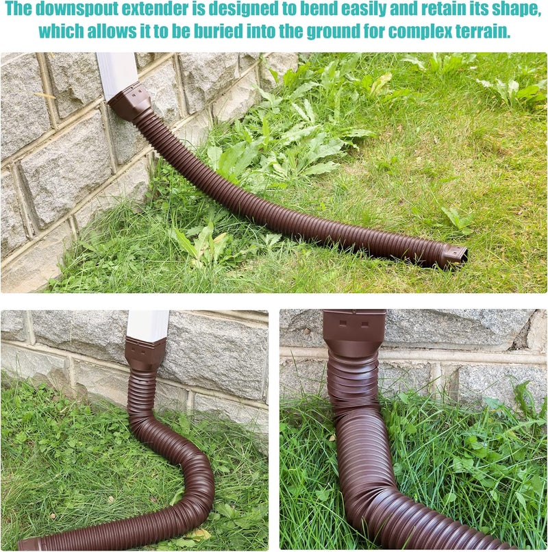 PXCAYFF 2 Pack Rain Gutter Downspout Extensions Flexible,Downspout Extender Diverter Extendable from 21" to 58". Drain Pipe Connector Extendable for Most Residential Downspouts (Brown) - Image 5